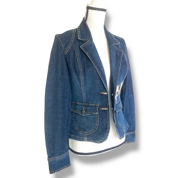 VTG Western Embellished Stretch Denim Blazer Jacket Sz S Horse Girl Pointer Dog - Picture 4 of 13